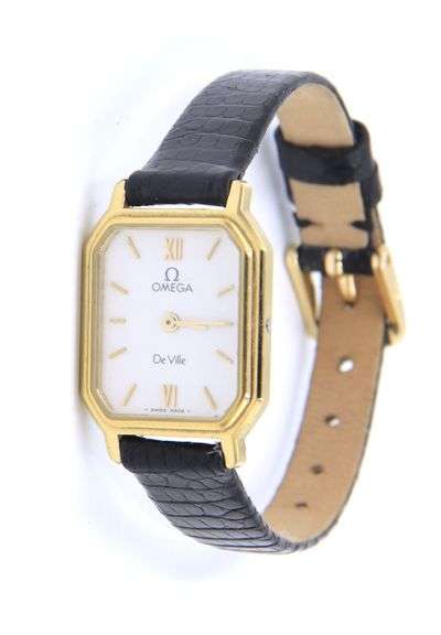 Omega De Ville Quartz Black Leather Strap Ladies Watch