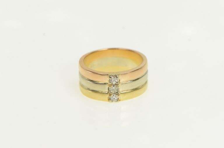 14K Yellow Gold Tri Tone Diamond Layered Statement Band Ring