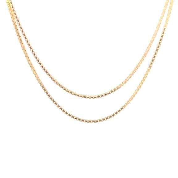 14K Yellow Gold 1.2mm Box Link Classic Fancy Square Chain Necklace