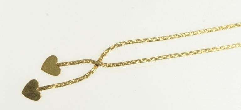 14K Yellow Gold Heart Fringe Tassel Lavelier Retro Chain Necklace