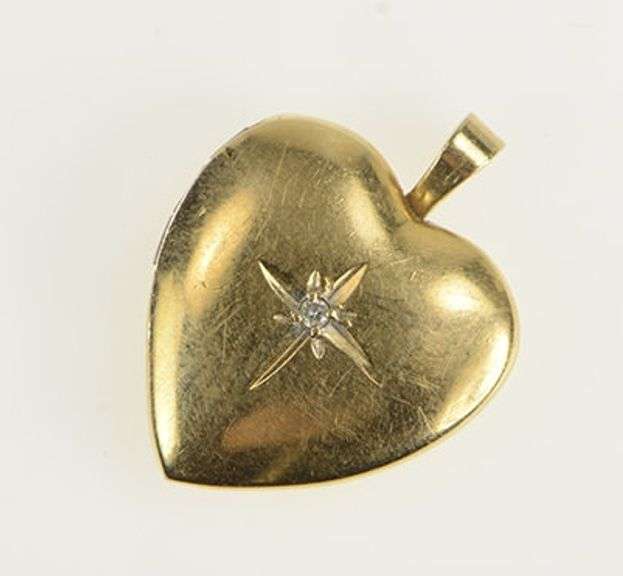 14K Yellow Gold Diamond Heart Love Picture Photo Locket Pendant