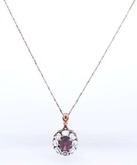 Vintage 95 Sterling Silver White and Red Cubic Zirconia Pendant on Italian Chain Necklace