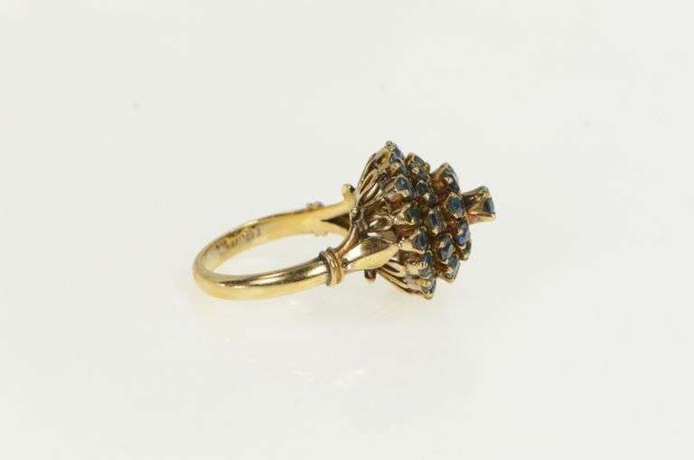 14K Yellow Gold Sapphire Domed Layered Cocktail Statement Ring