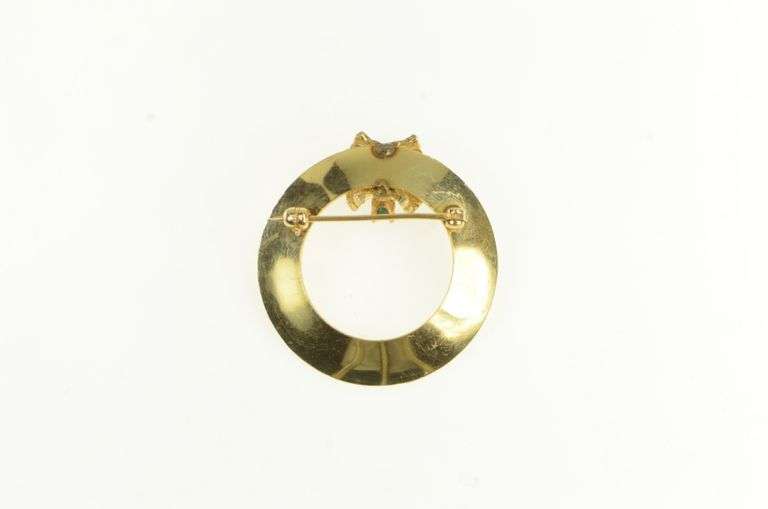 14K Yellow Gold 1960's Turquoise Ornate Round Textured Pin/Brooch