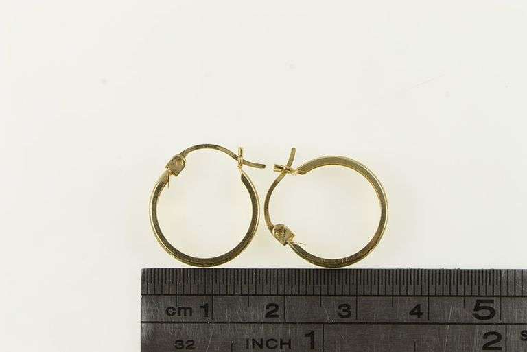 14K Yellow Gold 17mm Squared Snow Flake Hoop Earrings