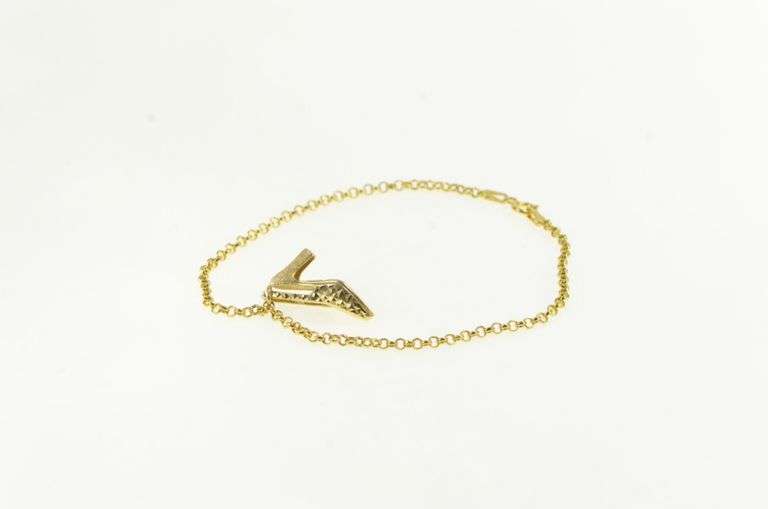 14K Yellow Gold High Heel Shoe Pump Fashion Charm Chain Bracelet