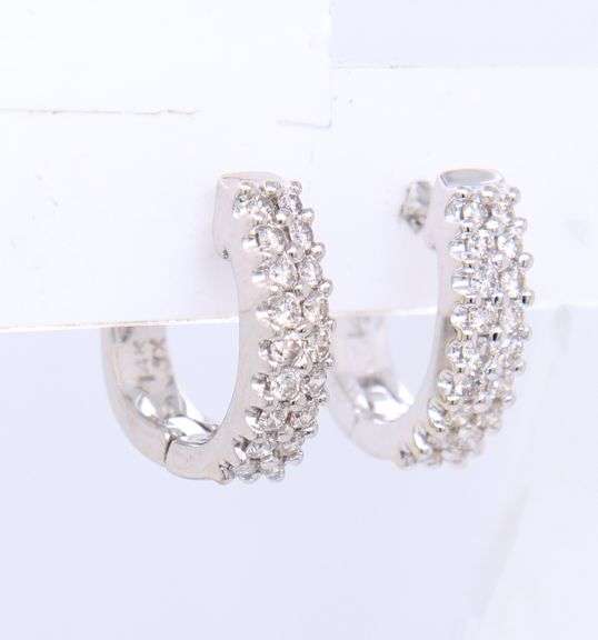 Stunning White Gold Two Row Diamond Huggie Earrings