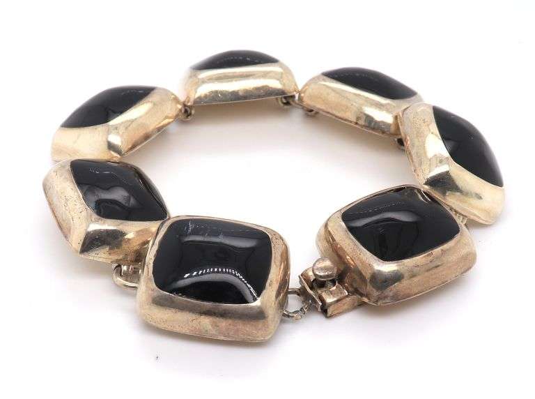 Vintage 925 Sterling Silver Mexico Black onyx Bracelet