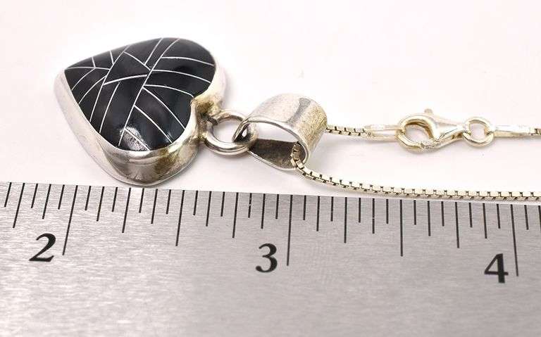 Black Onyx Heart Pendant Necklace in Sterling Silver