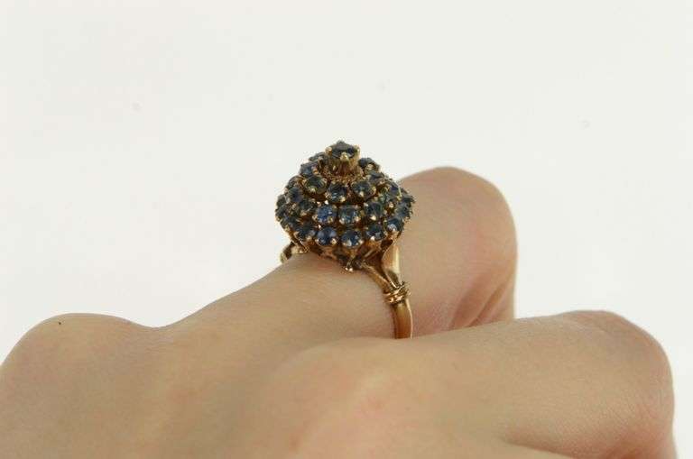 14K Yellow Gold Sapphire Domed Layered Cocktail Statement Ring