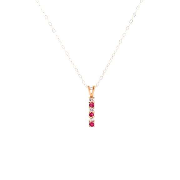14K Yellow Gold Diamond Natural Ruby Drop Bar Vintage Pendant