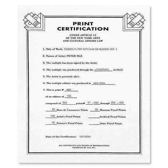 Cosmic Flyer With Sun on Blends Ver II by Peter Max