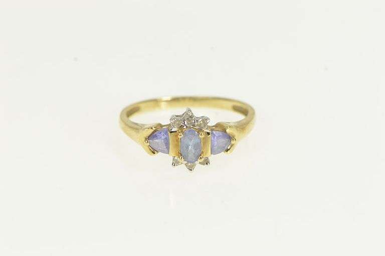 10K Yellow Gold Oval Tanzanite Diamond Vintage Statement Ring