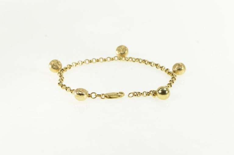 14K Yellow Gold Vintage Puffy Moon Face Fringe Tassel Chain Bracelet