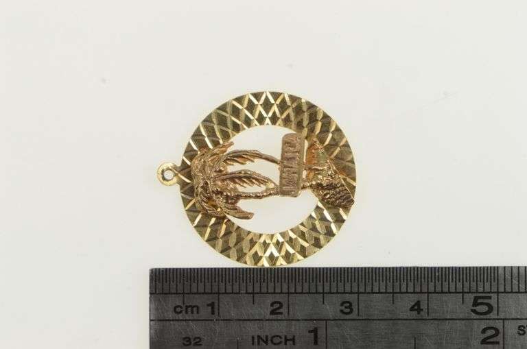 14K Yellow Gold Jamaica Vintage Palm Tree Travel Charm/Pendant