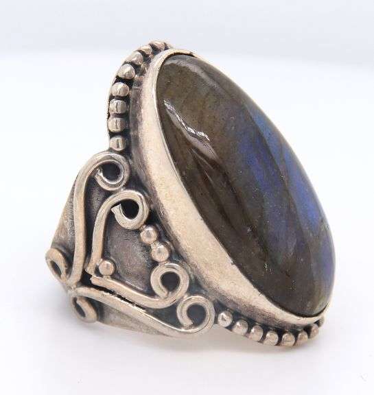 Art Deco 925 Sterling Silver Jasper Ring