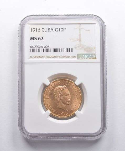MS62 1916 Cuba Gold 10 Pesos NGC