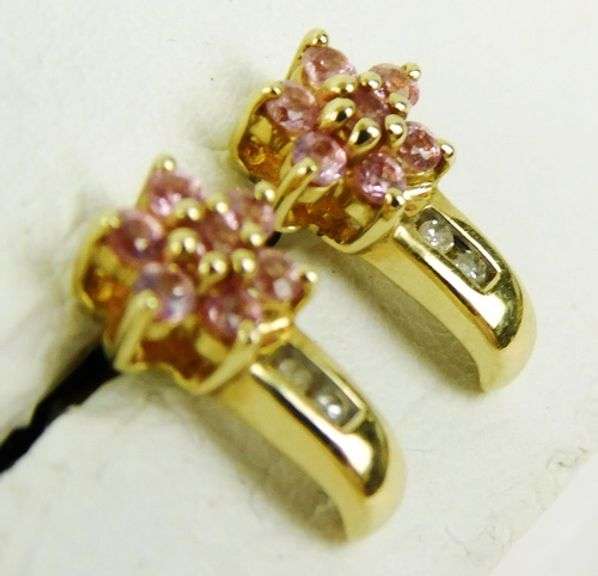 10K Pink Topaz & Diamond Earrings