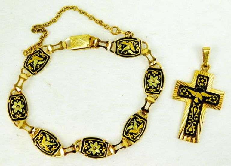 Vintage Damascene Bracelet & Cross