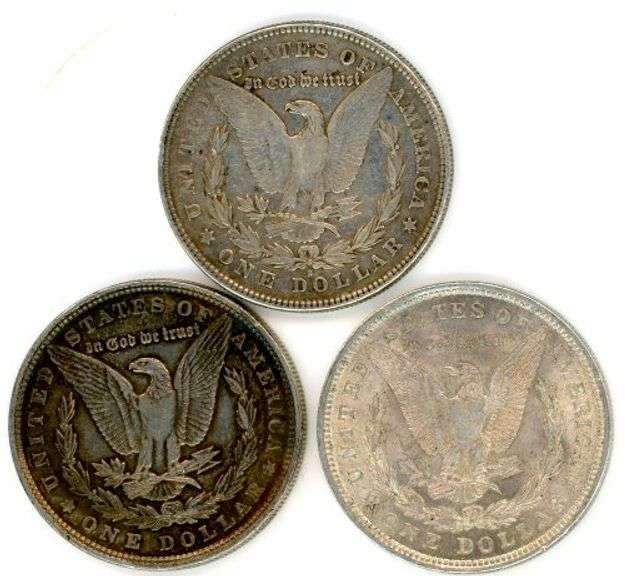 3 Different Morgan Silver Dollars: 1878-S, 1889, & 1921