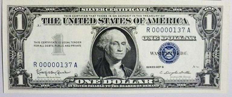 Superb Crisp 1957B $1 Silver Certificate Scarce Three Digit Serial Number 00000137!