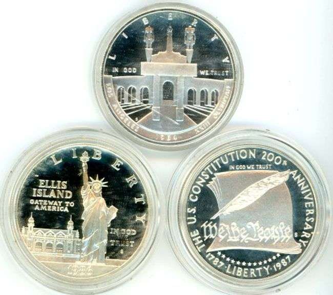 Three Different Proof Commemorative Silver Dollars: 1984, 1986-S, & 1987-S
