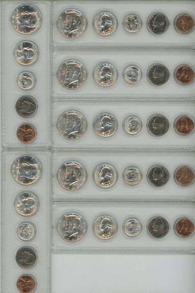 Lot of 7 Uncirculated 1964 silver 5-piece 'P' Mint Year Sets