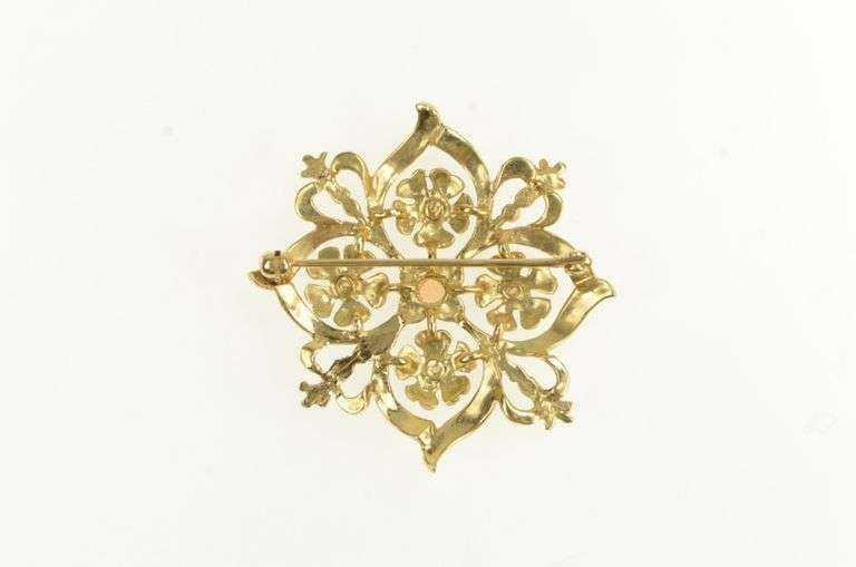 14K Yellow Gold Natural Opal Flower Vintage Statement Pin/Brooch