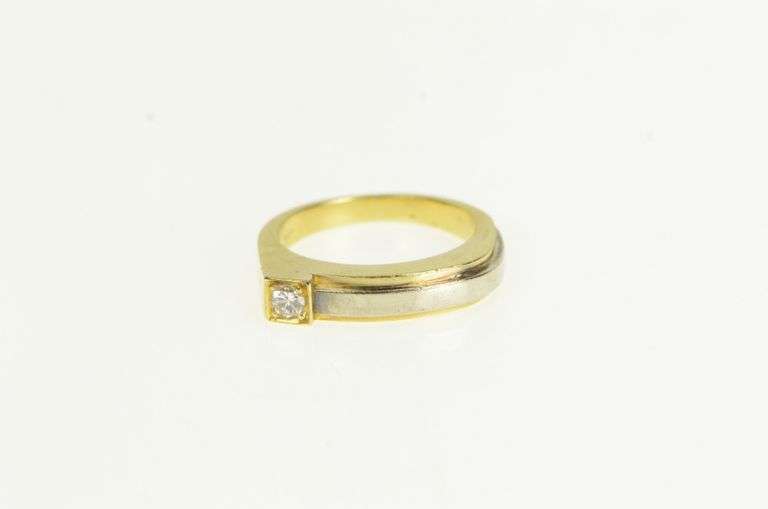18K Yellow Gold Two Tone Diamond Squared Wedding Band Ring