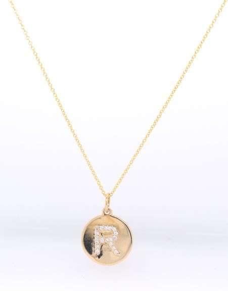 Fantastic Yellow Gold Diamond Accent R Pendant on Chain