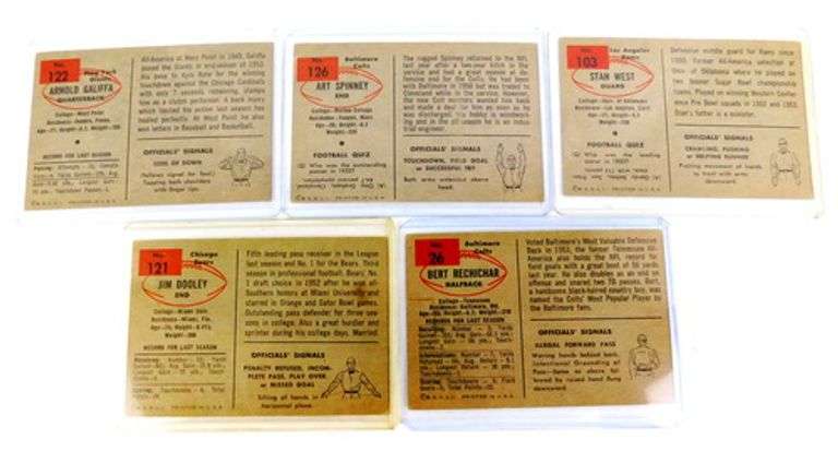 5 Bowman 1954 Football Cards