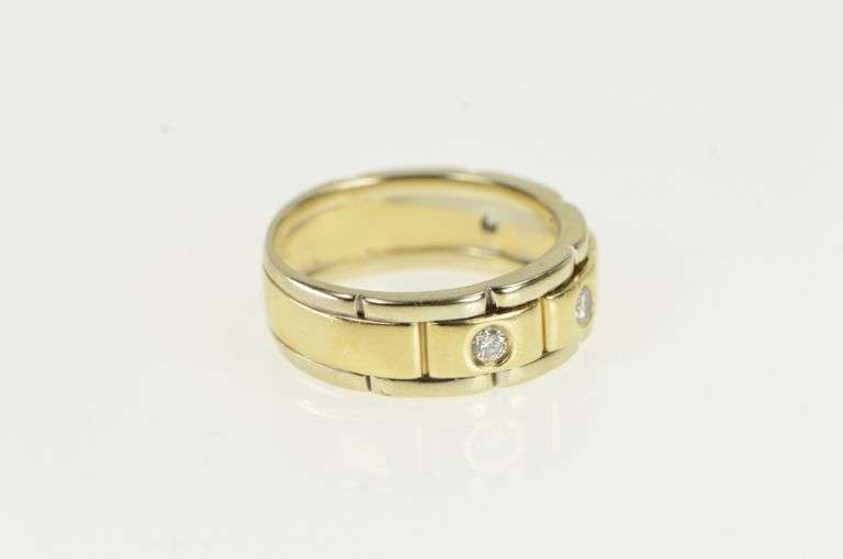 14K Yellow Gold Diamond Watch Chain Pattern Wedding Band Ring
