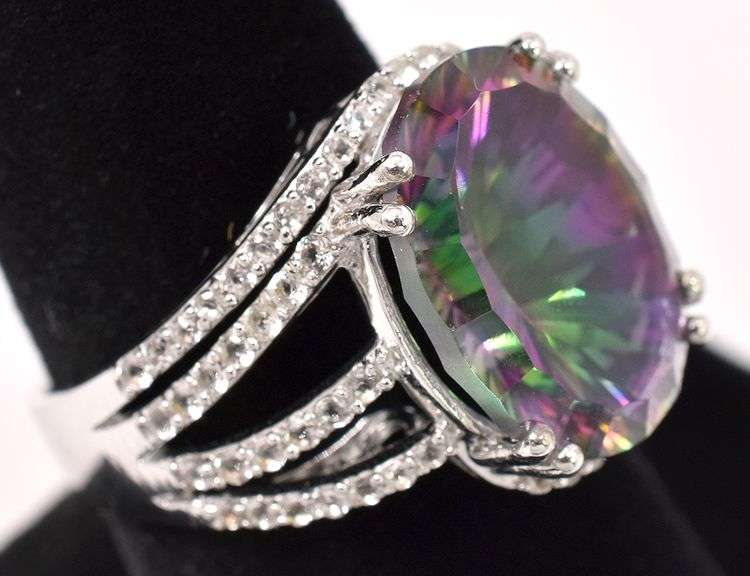Marvelous 7.70CTS Mystic Quartz &. 0.83CTW White Topaz Ring in Sterling Silver
