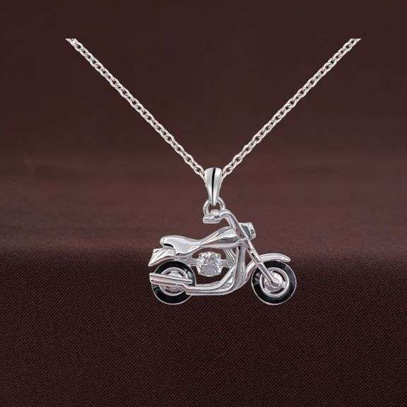 Sterling Silver Black Enamel Dancing stone  Bike Pendant