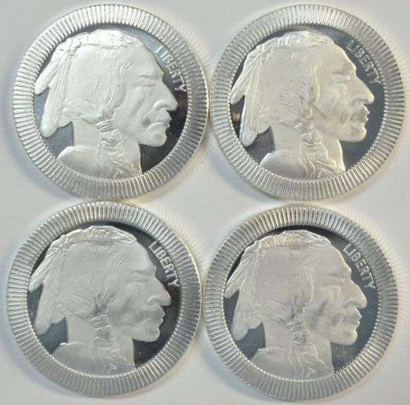 4 Superb Cameo Prooflike 1 Troy Oz pure Silver Buffalo Rounds
