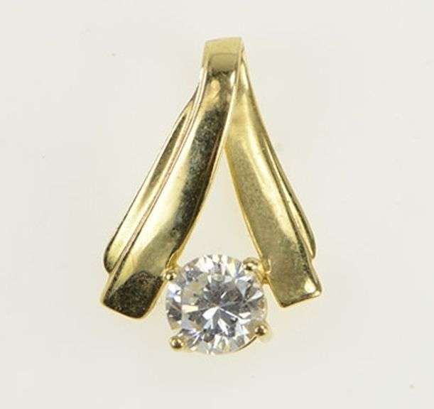 14K Yellow Gold Round Vintage CZ Criss Cross Loop Slide Pendant