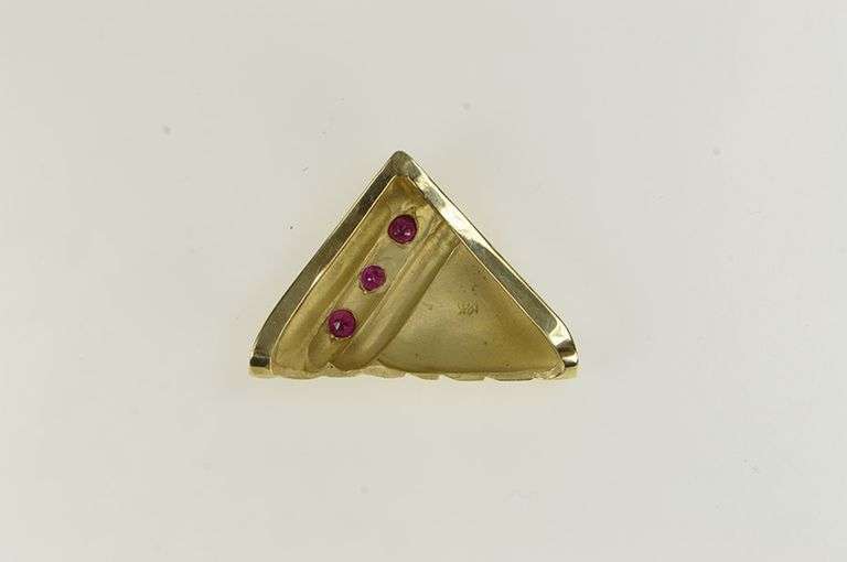 14K Yellow Gold Natural Ruby Chevron Ornate Triangle Slide Pendant