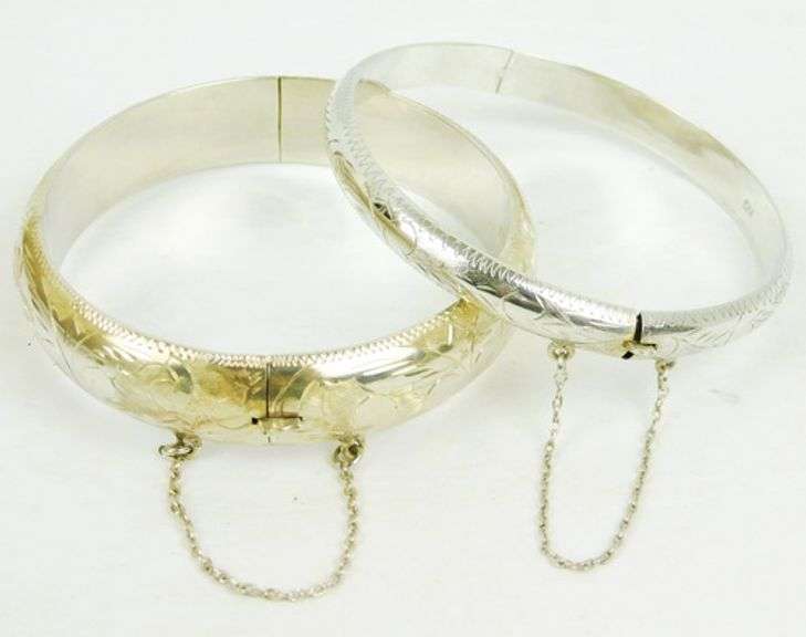 2 Sterling Silver Engraved Bangles