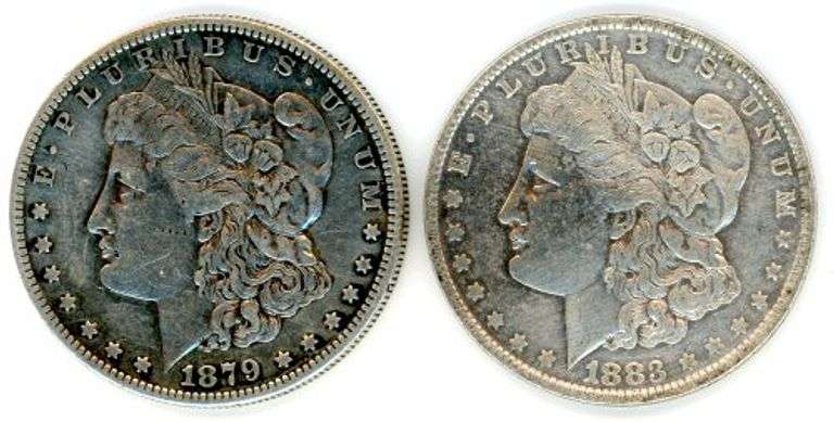 2 Different Morgan Silver Dollars: 1879-S & 1883-O