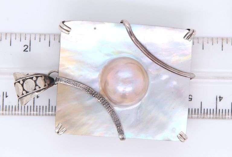 Vintage 925 Sterling Silver Square Pearl Pendant
