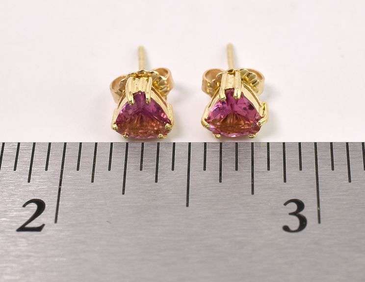 Subtle Pink Tourmaline Stud Earrings In 14K Yellow Gold