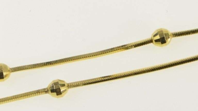 14K Yellow Gold Ball Dotted Square Box Chain Vintage Necklace