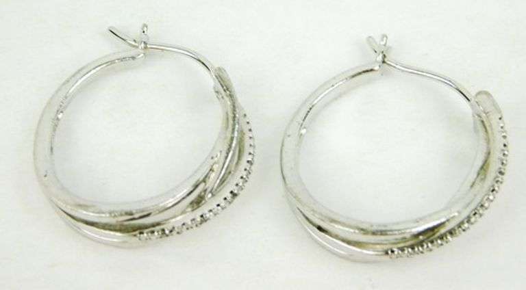 Sterling Pave Diamond Hoop Earrings