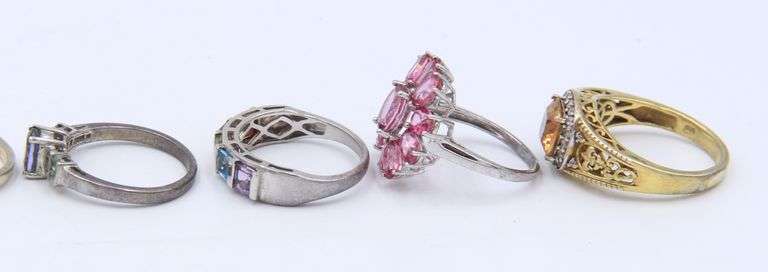 Group Lot of 6 Vintage 925 Sterling Silver Cubic Zirconia Rings