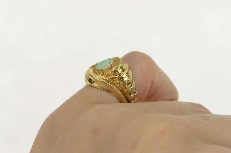 14K Yellow Gold Oval Natural Opal Retro Swirl Statement Ring