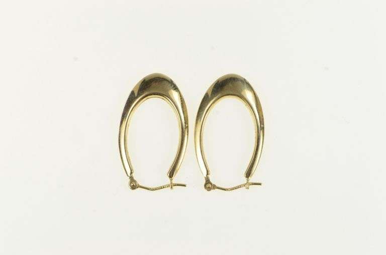 14K Yellow Gold 25.4mm Oval Vintage Puffy Statement Hoop Earrings