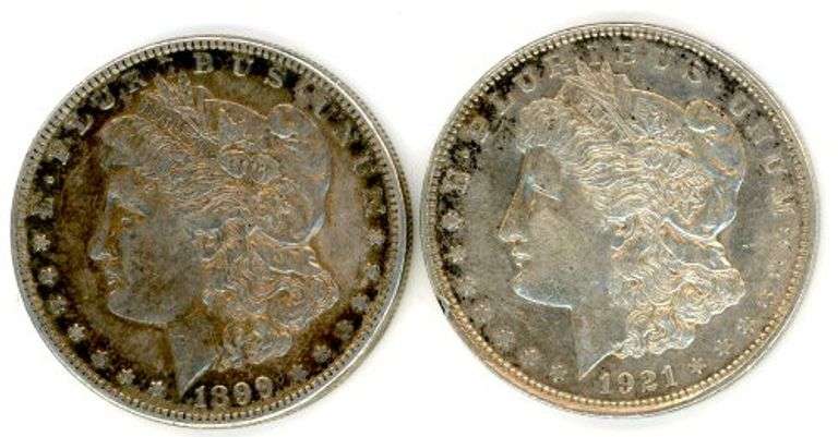 2 Different Morgan Silver Dollars: 1899 & 1921