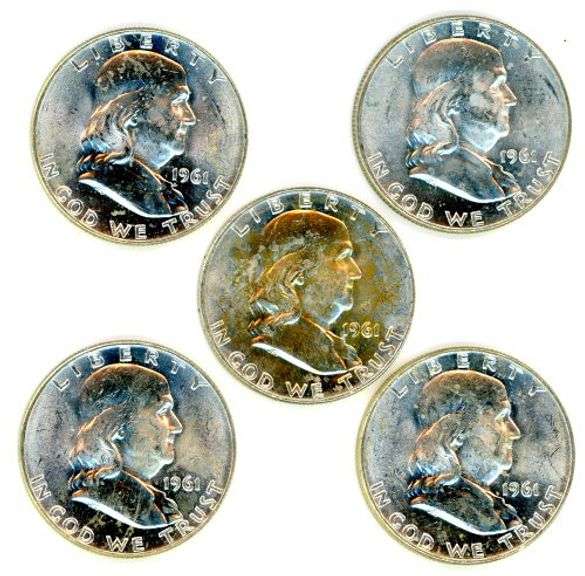 5 BU Franklin Half Dollars from 1961-D