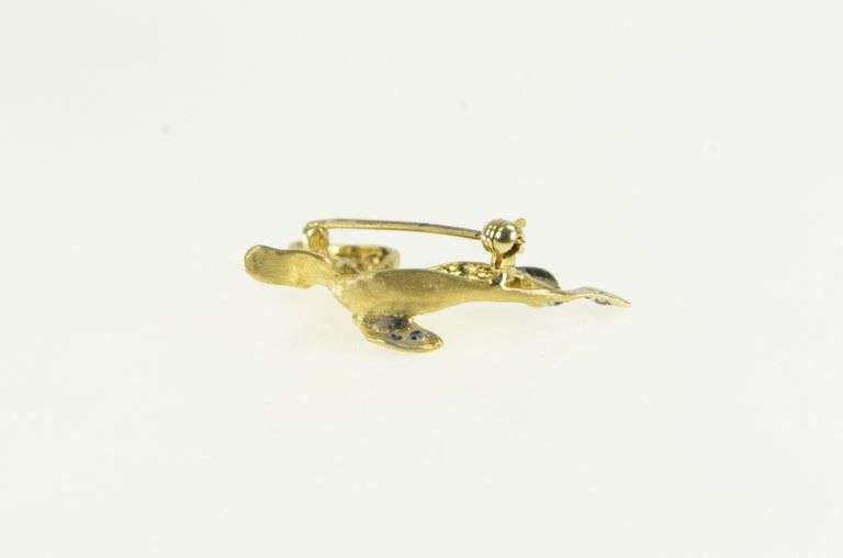 14K Yellow Gold Sapphire Inset Seal Sea Lion Animal Pin/Brooch