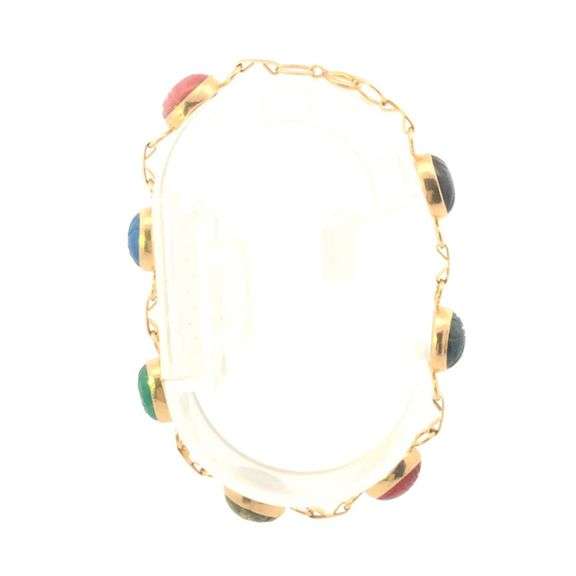 14K Yellow Gold Ancient Egyptian Scarab Symbol Carved Stone Bracelet